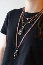 14K Gold Diamond Pink Tourmaline Wood Charm