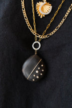 14K Gold Dotted Diamond Large Wooden Charm