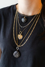 14K Gold Dotted Diamond Modern Wood Charm