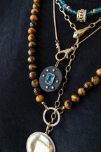 14K Gold Diamond Blue Topaz Wood Charm