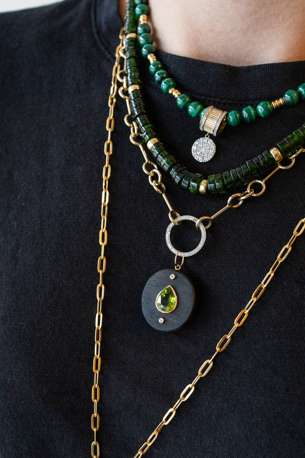 14K Gold Diamond Peridot Wood Charm