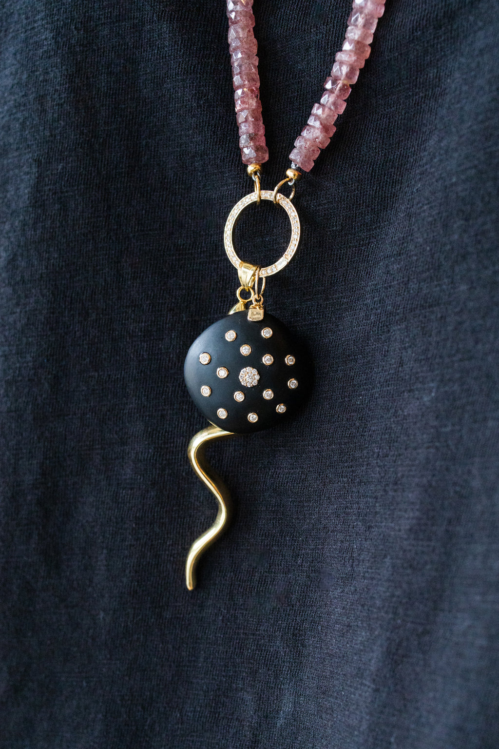 14K Gold Dotted Diamond Modern Wood Charm