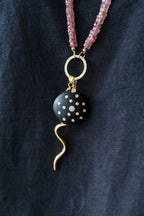 14K Gold Dotted Diamond Modern Wood Charm