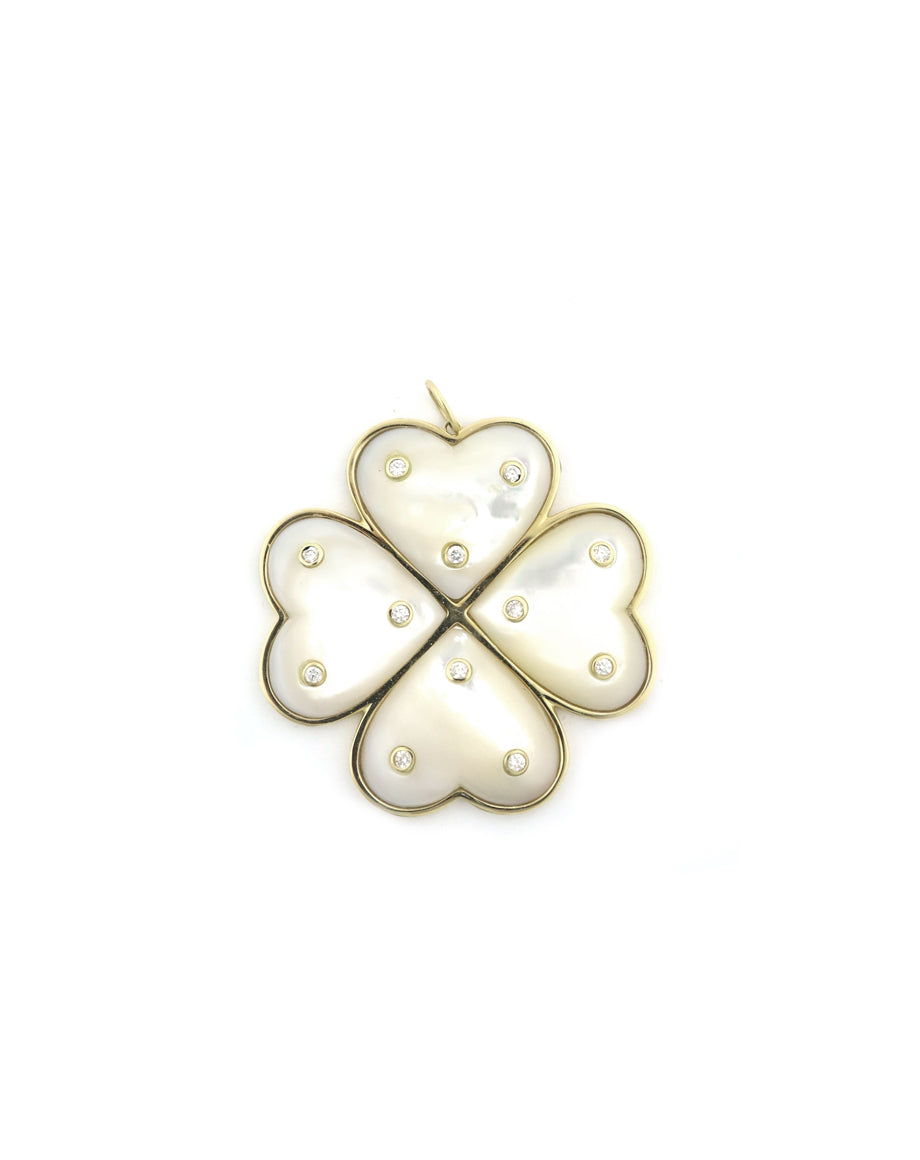 XL 14K Gold Mother of Pearl Diamond Clover Charm