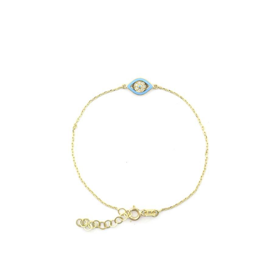 14K Gold Greek Baby Blue Enamel Evil Eye Bracelet