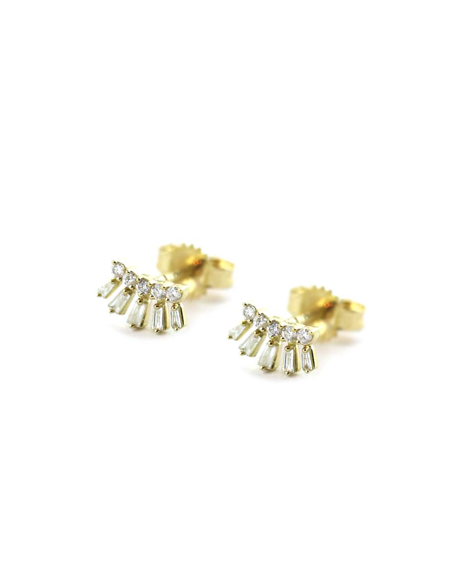 Tiny 14K Gold Baguette Diamond Crawler Studs