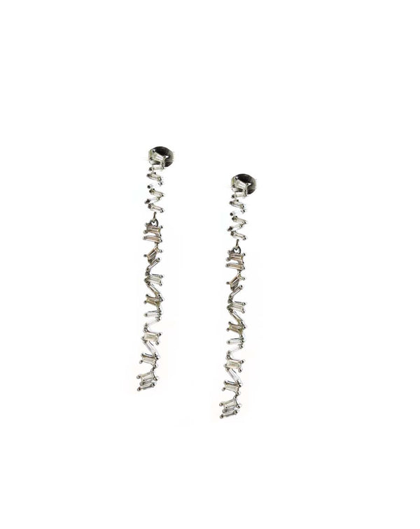 Silver & Baguette Diamond Zig Zag Earrings