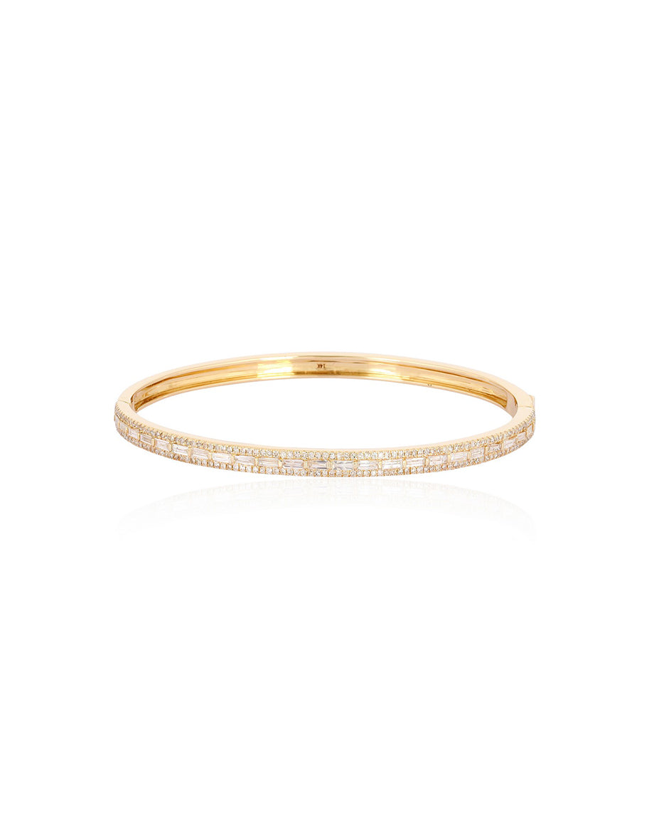 14K Gold Baguette & Pave Diamond Bangle