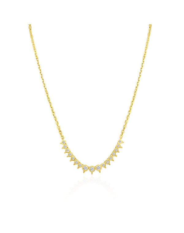 14K Gold Graduated Diamond Bezel Spike Necklace
