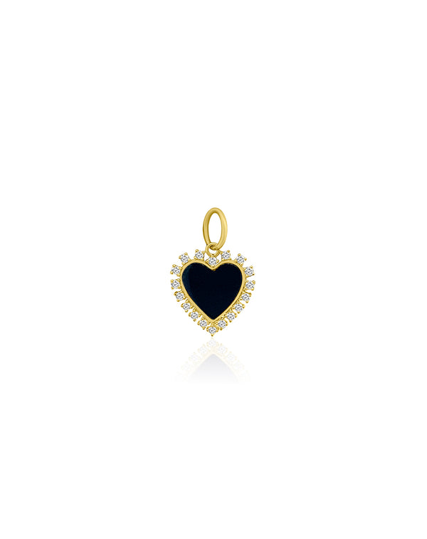 14K Gold Onyx Diamond Edge Heart Charm