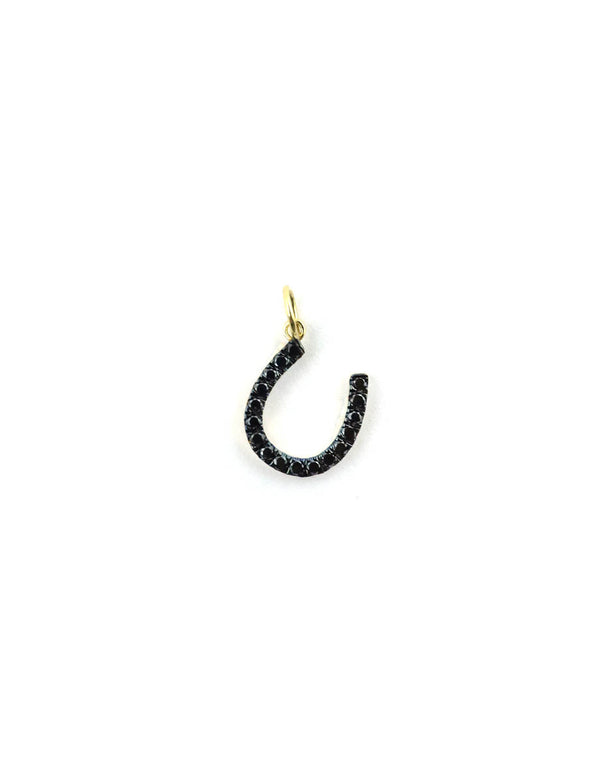 Small 14K Gold Black Diamond Horseshoe Charm