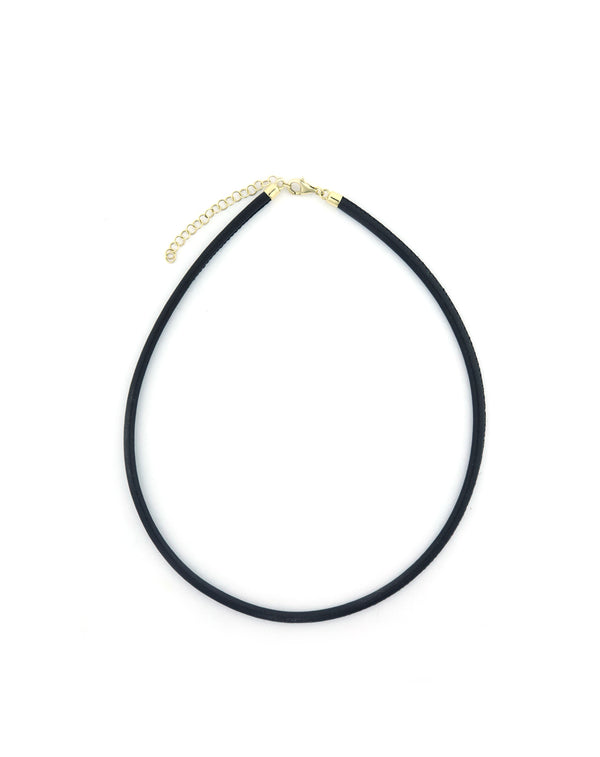 14K 3mm Black Leather Cord Choker