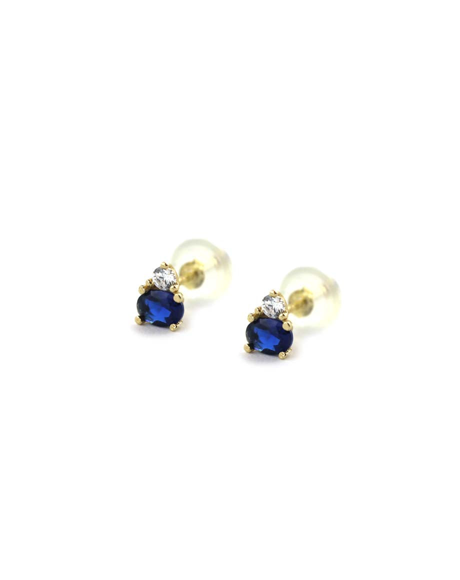 14K Gold Dark Blue Oval Mix Shape Crystal Studs