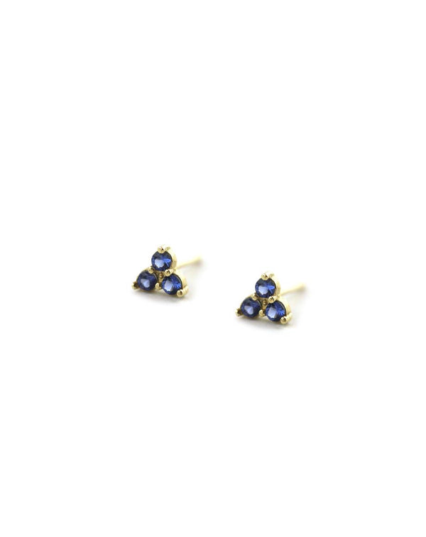 Small 14K Gold Blue Crystal Trio Studs