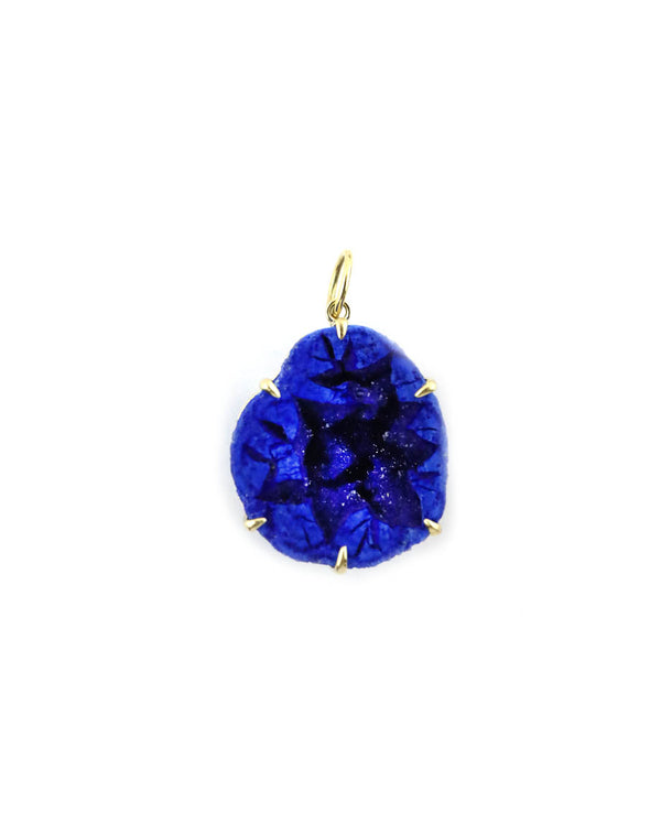 14K Gold Dark Blue Druzy Stone Pendant