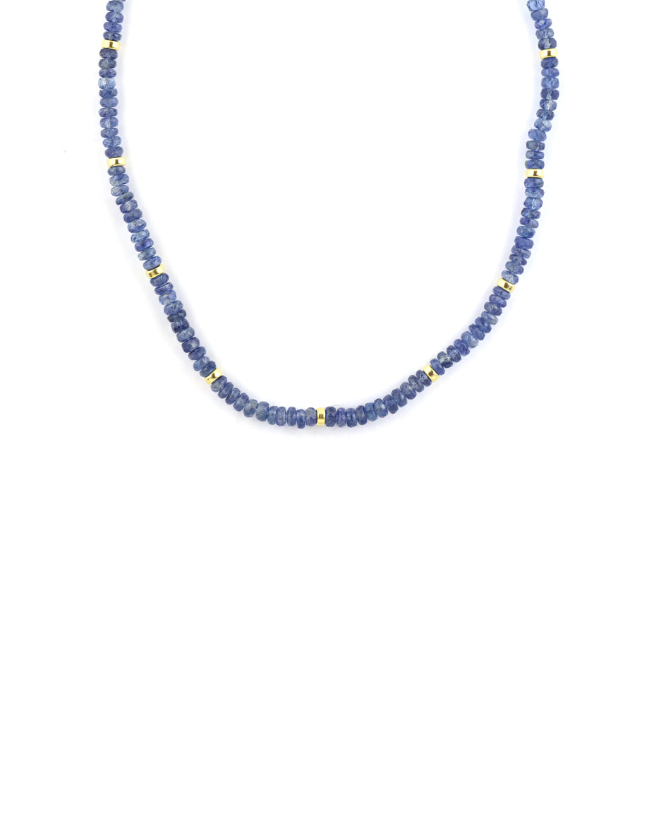 Blue Kyanite Gold Rondelle Necklace