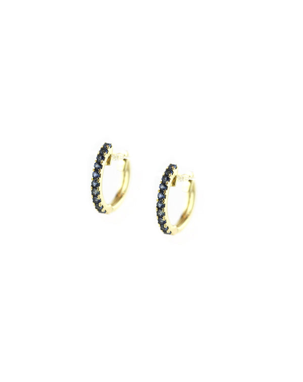 14K Gold 15mm Alternating Diamond Sapphire Huggies