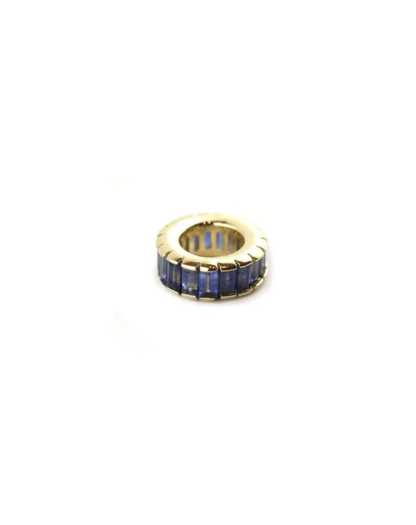 14K Gold Sapphire Baguette Round Charm Spacer