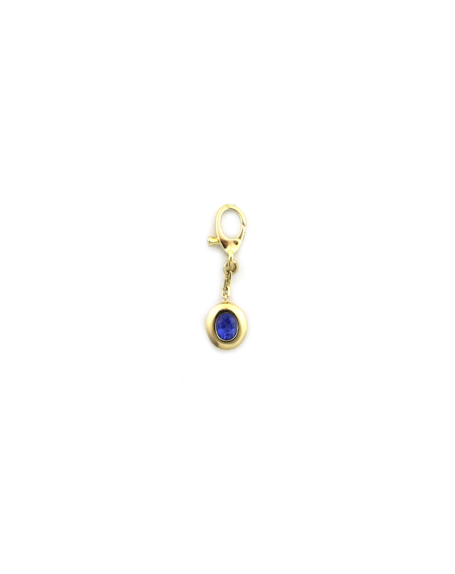 14K Gold Bezel Blue Sapphire Chain Drop Charm
