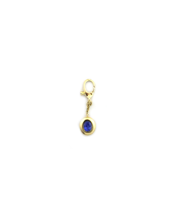 14K Gold Bezel Blue Sapphire Chain Drop Charm