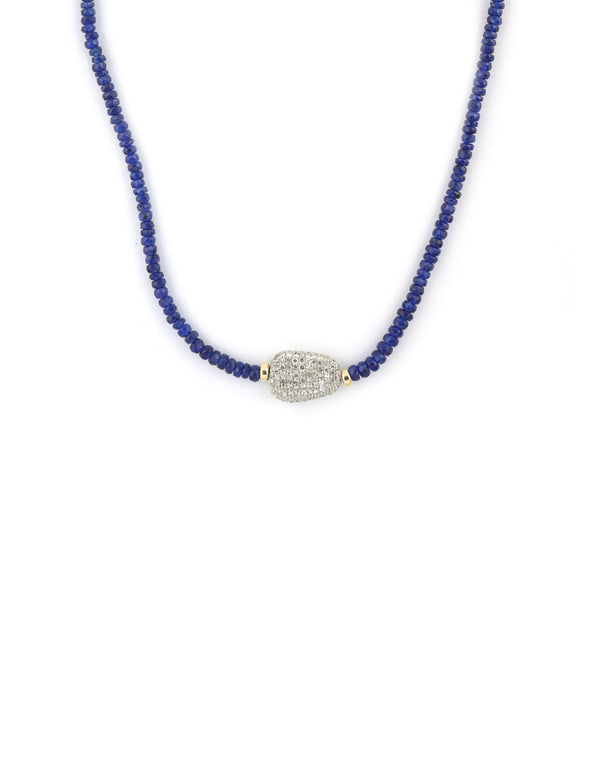 14K White Gold Diamond Oxford Blue Sapphire Necklace