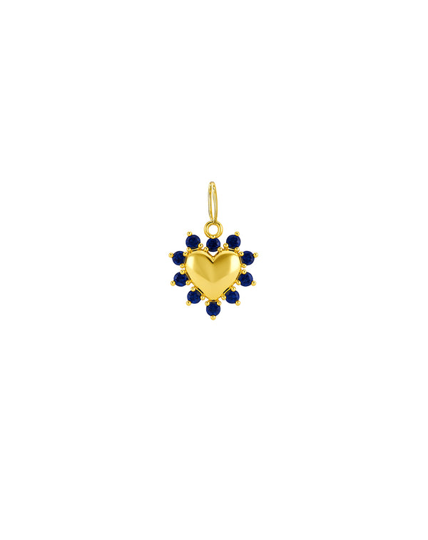 Small 14K Gold Sapphire Framed Shiny Heart Charm