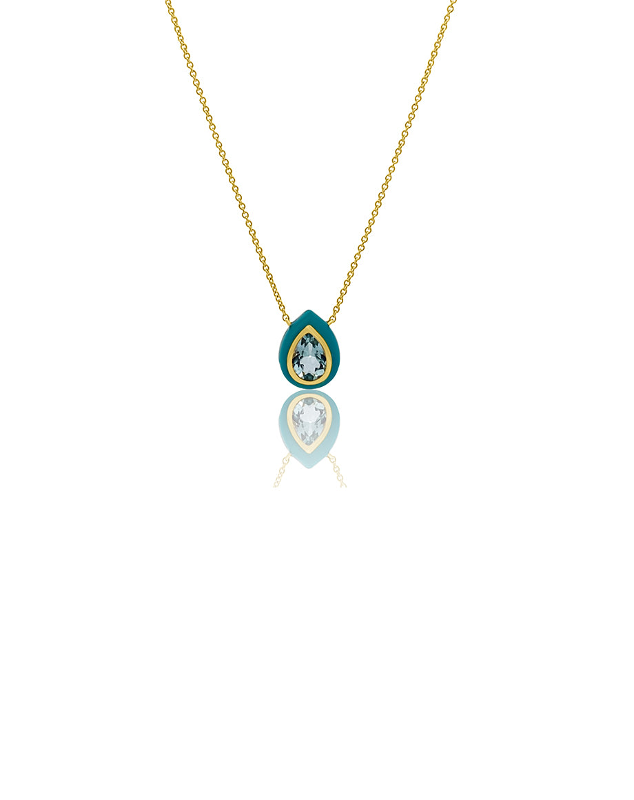 14K Gold Enamel Topaz Teardrop Necklace