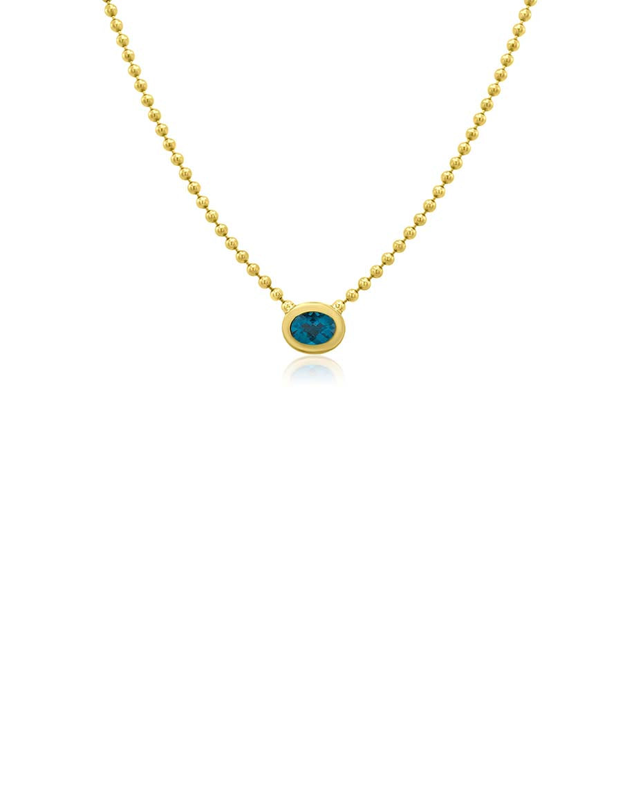 14K Gold Blue Topaz Dotted Chain Necklce