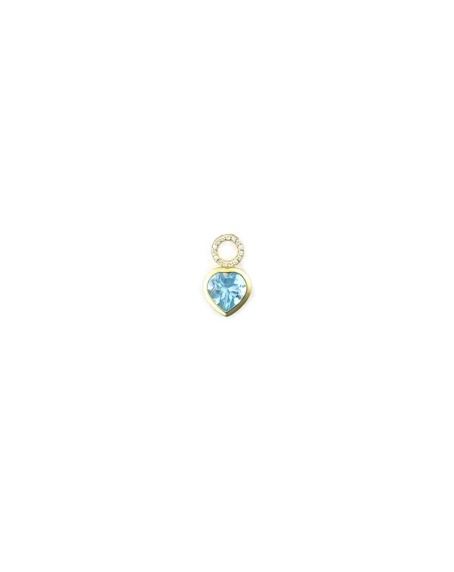 14K Gold Diamond Blue Topaz Heart Earring Charm