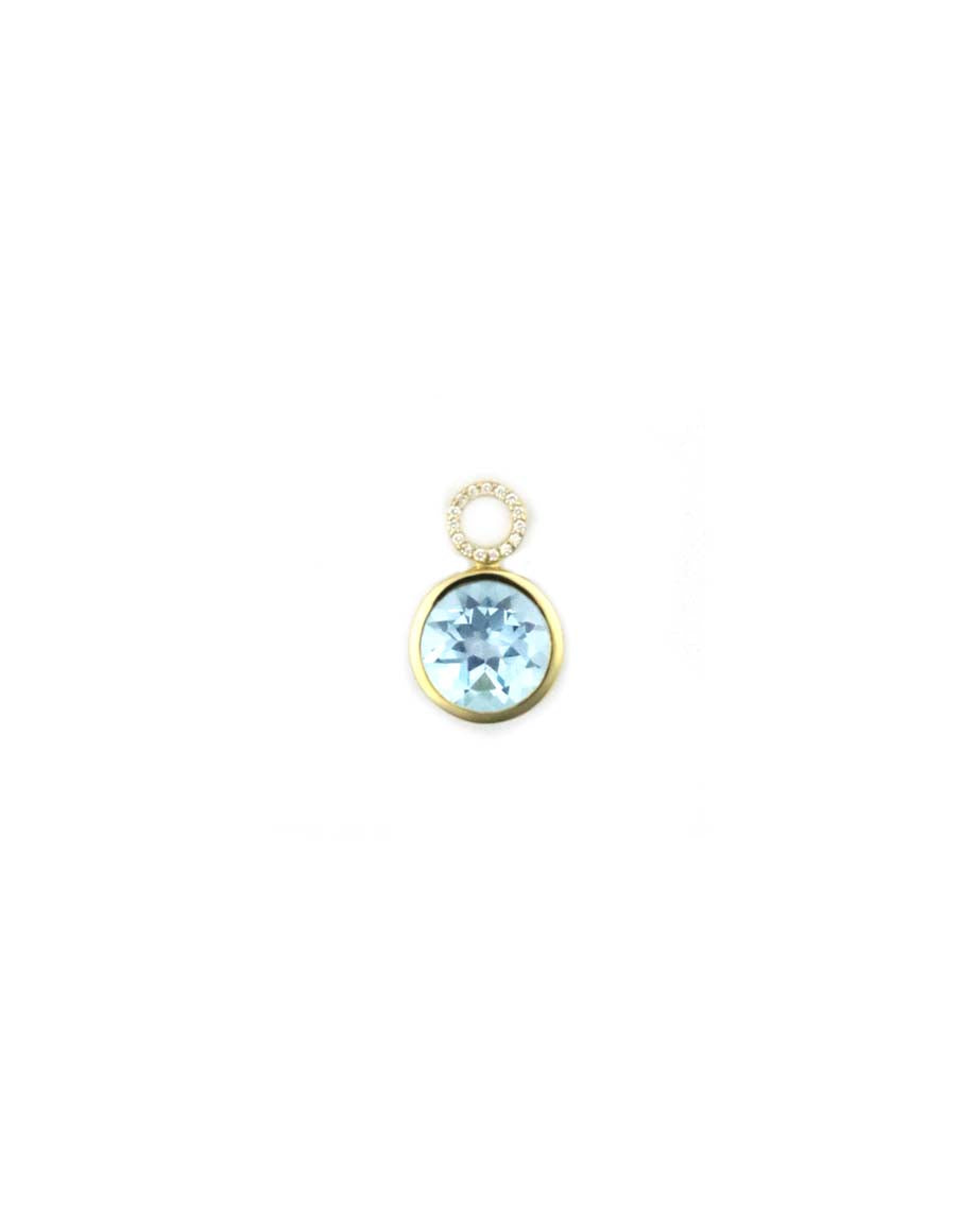 14K Gold Diamond Round Blue Topaz Earring Charm