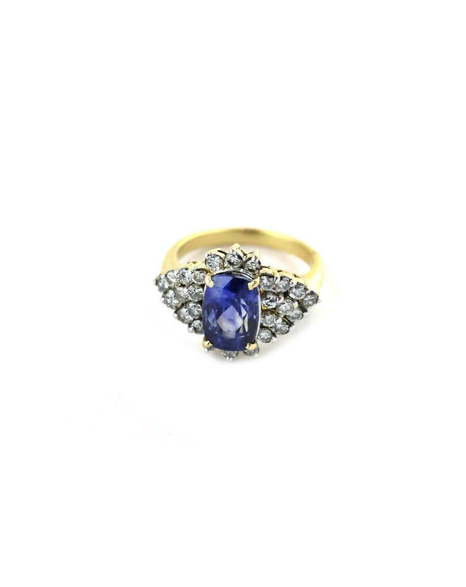 14K Gold Art Deco Diamond Sapphire Ring- size 6.5