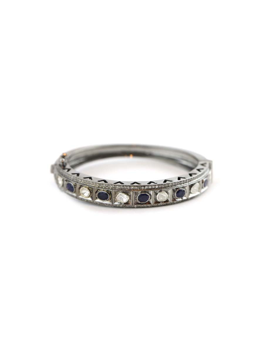 Oval Polki Diamond & Sapphire Bangle