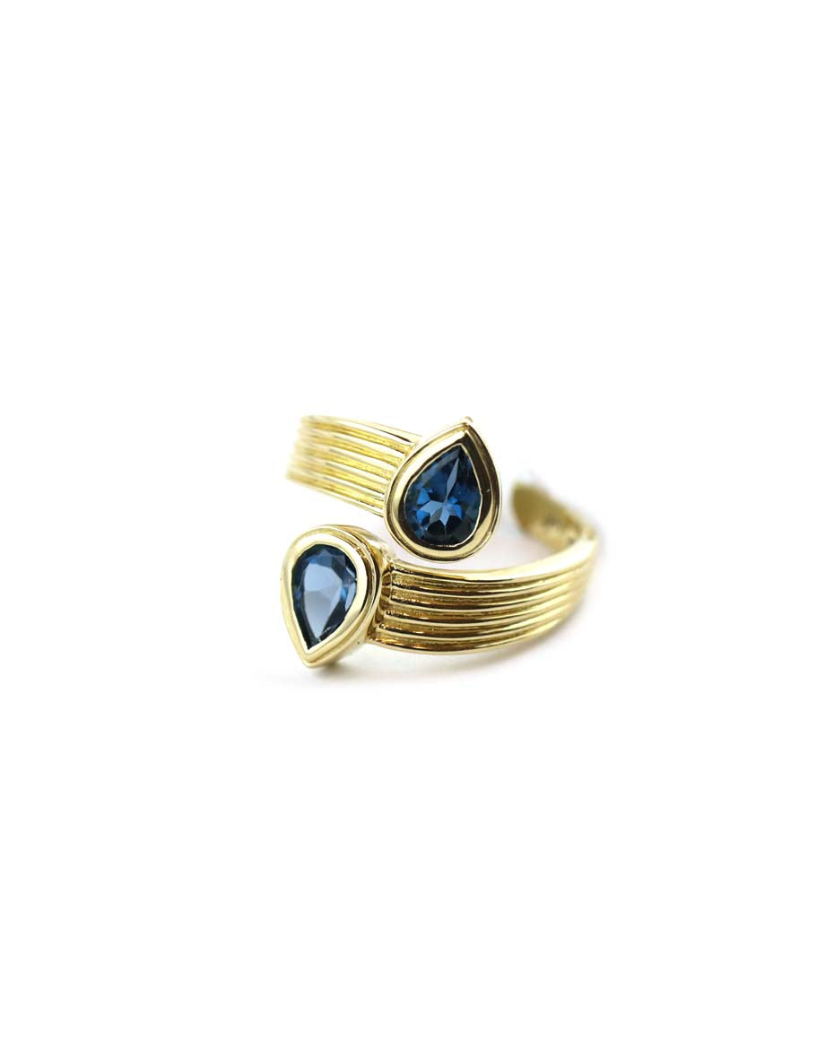 14K Gold Double London Blue Topaz Wrap Ring