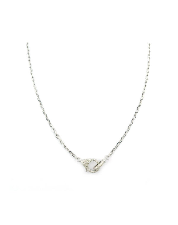 Silver Diamond Lobster Clasp Link Necklace