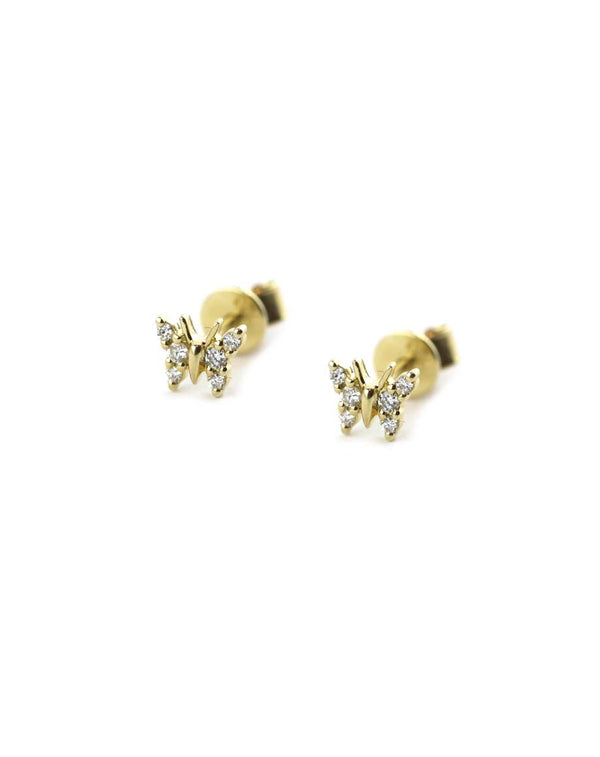 Tiny 14K Gold Cutesy Butterfly Diamond Studs