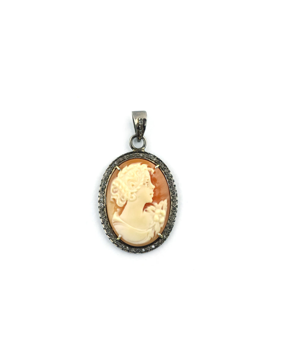 Small Silver Cameo Diamond Charm