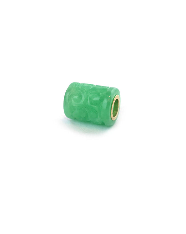 14K Gold Carved Dark Green Jade Tube Spacer