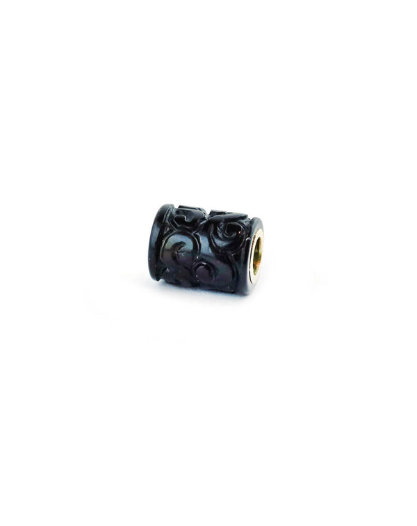 14K Gold Carved Black Onyx Tube Spacer
