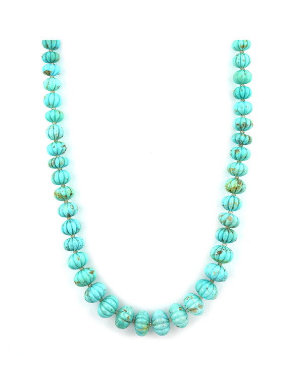 Graduated Carved Pumpkin Kingman Turquoise Necklace