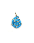 14K Gold Diamond Turquoise Carved Shell Pendant