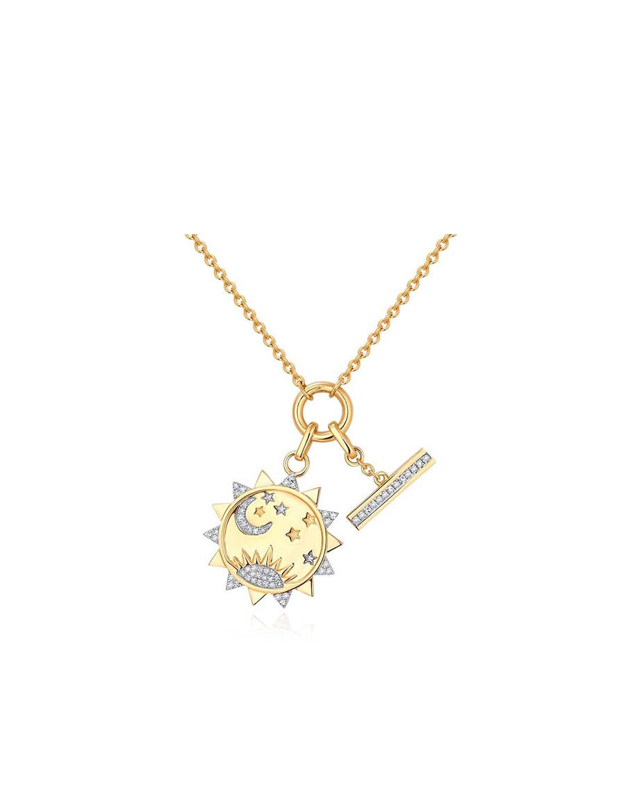 14K Gold Celestial Diamond Charm Necklace