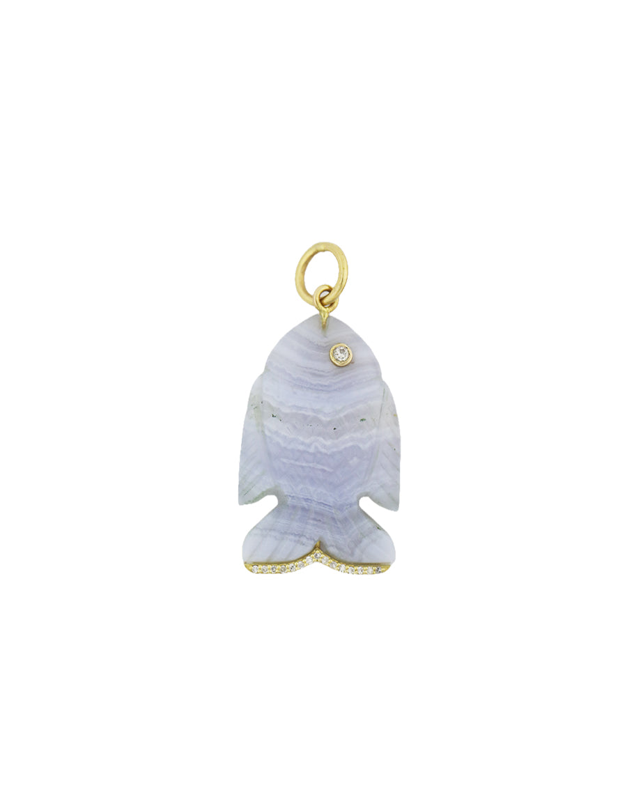 14K Gold Carved Chalcedony Fish Charm