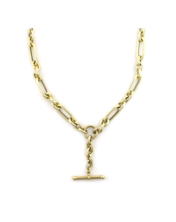 14K Gold Chunky 1+3 T-Bar Lock Necklace