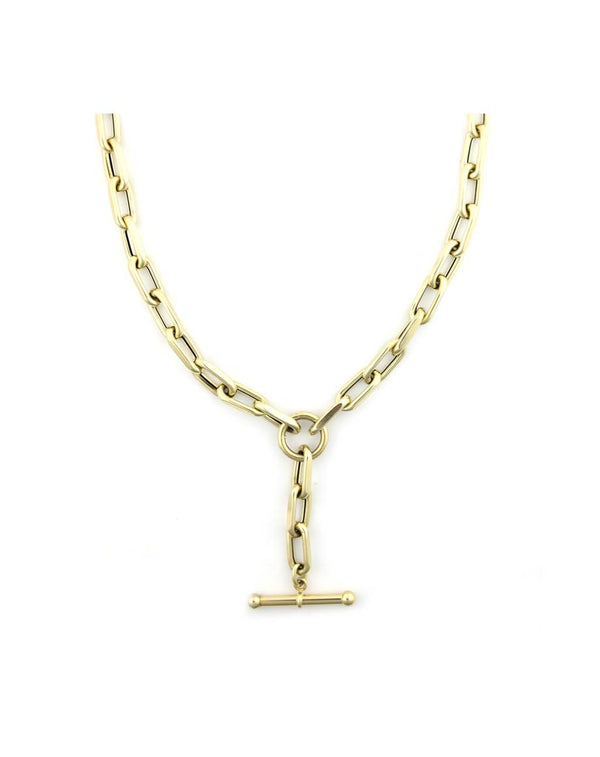 14K Gold Chunky Puffy Rectangle T-Bar Necklace