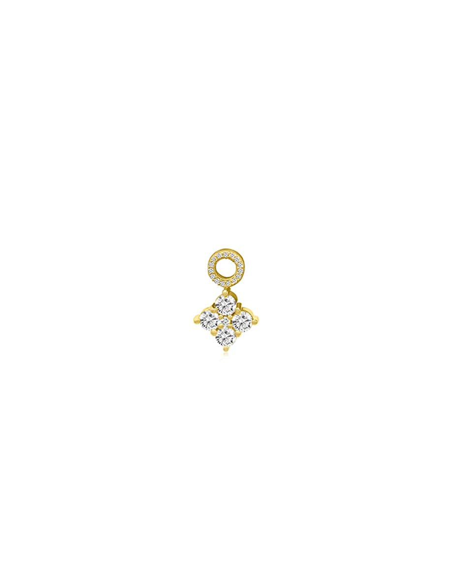 14K Gold Round Diamond Clover Earring Charm