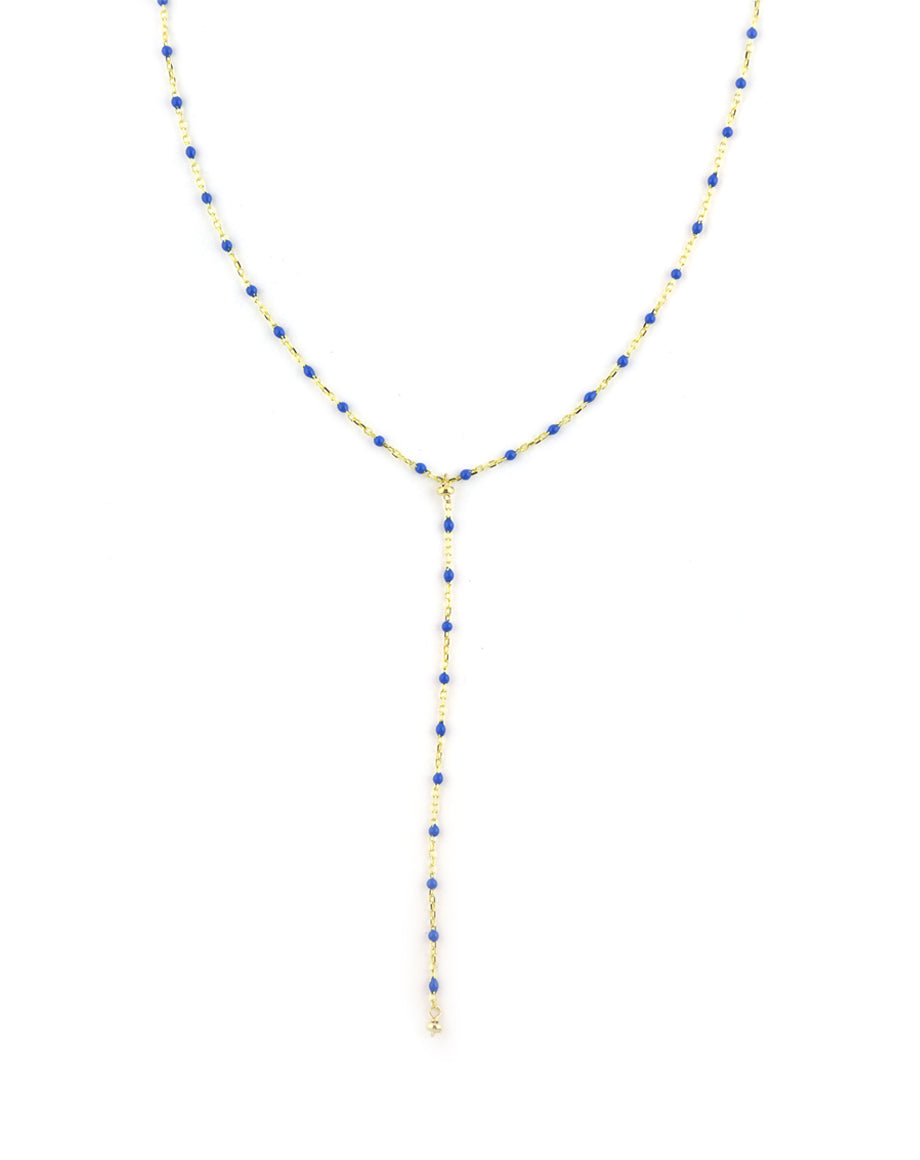 Cobalt Blue Enamel Tin Cup Lariat Necklace