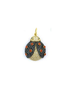 14K Gold Black Diamond Coral Ladybug Charm