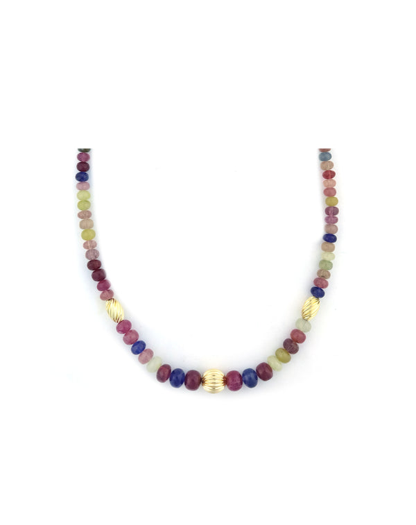 Graduated Cranberry Sapphire Fluted Rondelle Necklace