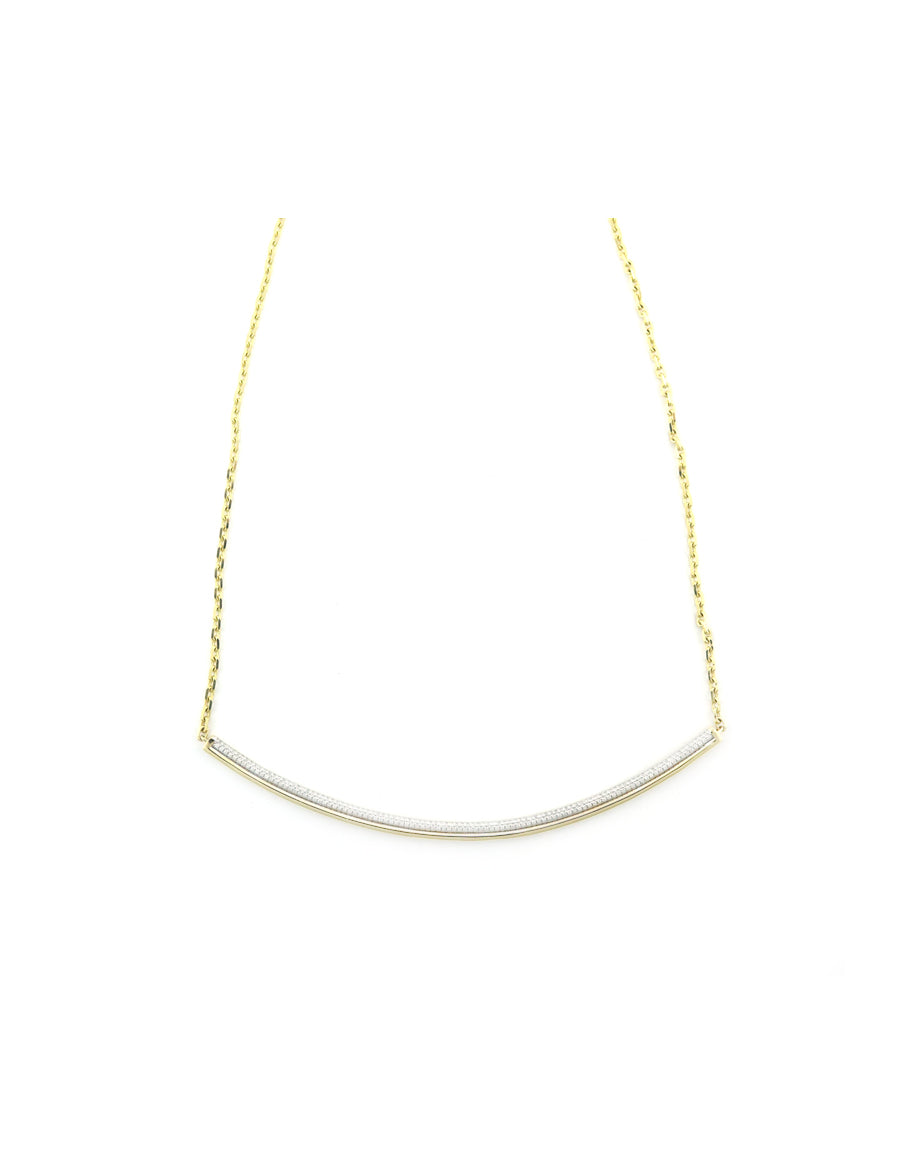 14K Gold Curved Top Diamond Bar Choker Necklace