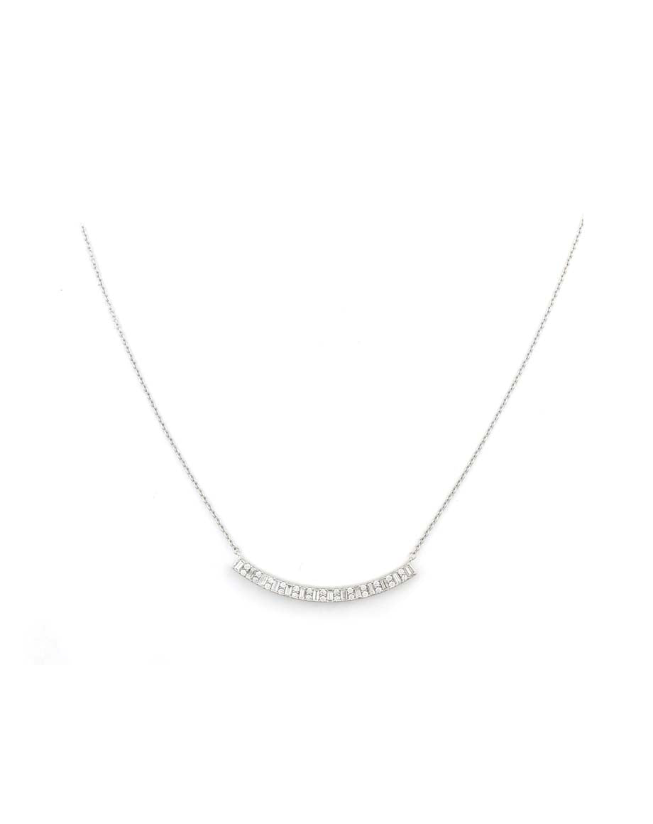 14K White Gold Curved Bar Mix Shape Diamond Necklace